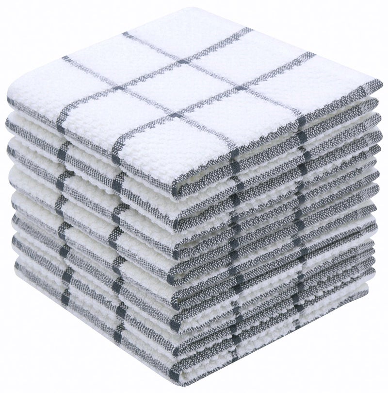 HFGBLG Cotton Terry Kitchen Dish Cloths, Soft Absorbent Tidy Kitchen Dish Towels (Grey Plaid, 12 Inch x 12 Inch) - Image 2